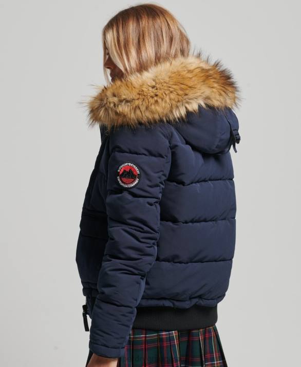 everest puffer bomber jacket με κουκούλα γυναίκες είδη ένδυσης ΠΟΛΕΜΙΚΟ ΝΑΥΤΙΚΟ Superdry L02L3752