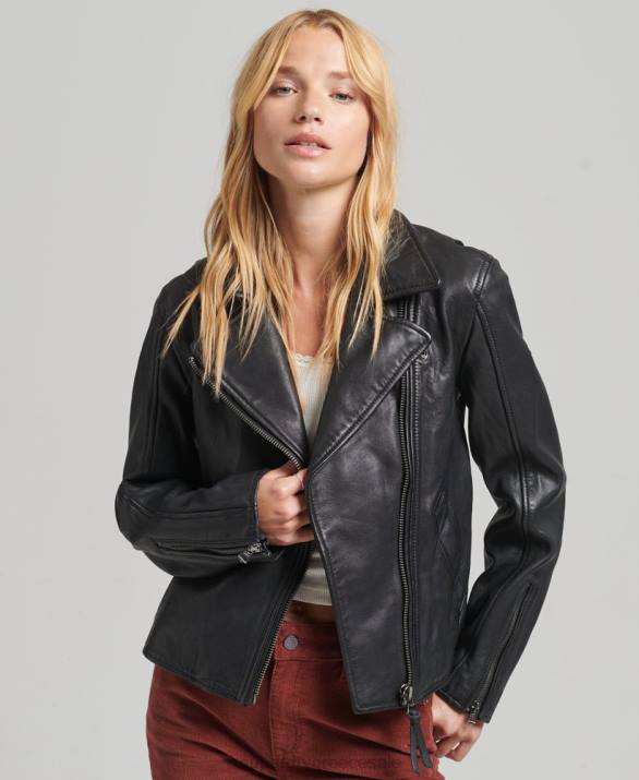 vintage δερμάτινο biker jacket γυναίκες είδη ένδυσης σκούρο γκρι Superdry L02L3819