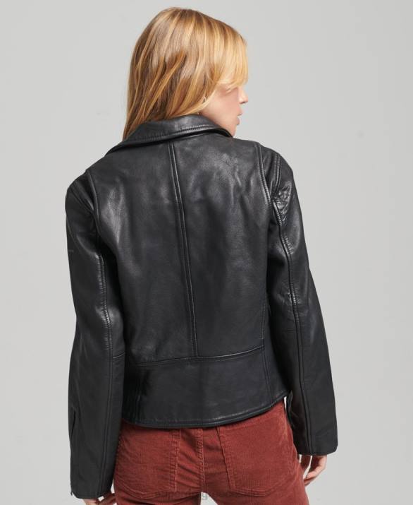 vintage δερμάτινο biker jacket γυναίκες είδη ένδυσης σκούρο γκρι Superdry L02L3819