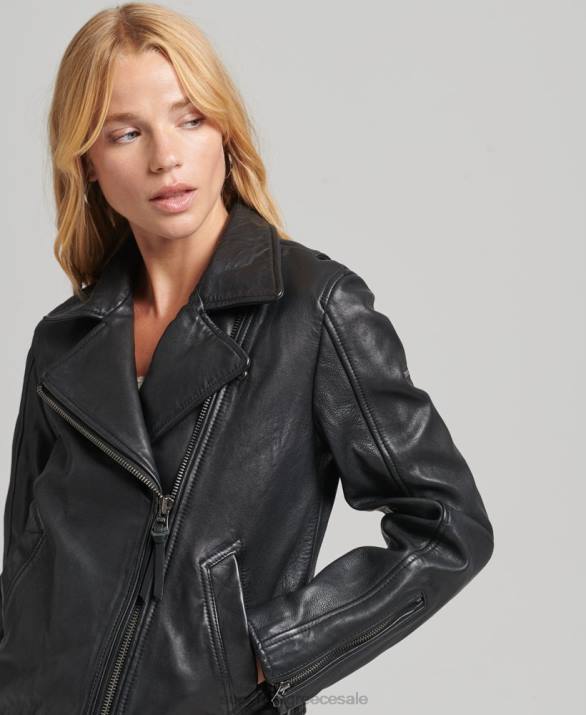 vintage δερμάτινο biker jacket γυναίκες είδη ένδυσης σκούρο γκρι Superdry L02L3819