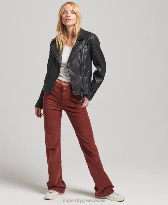 vintage δερμάτινο biker jacket γυναίκες είδη ένδυσης σκούρο γκρι Superdry L02L3819