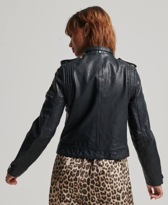 vintage δερμάτινο moto racer jacket γυναίκες είδη ένδυσης σκούρο γκρι Superdry L02L2042