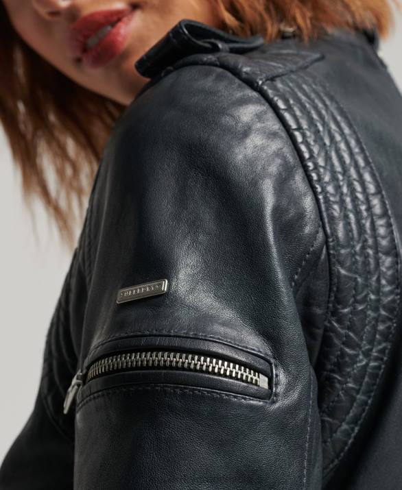 vintage δερμάτινο moto racer jacket γυναίκες είδη ένδυσης σκούρο γκρι Superdry L02L2042