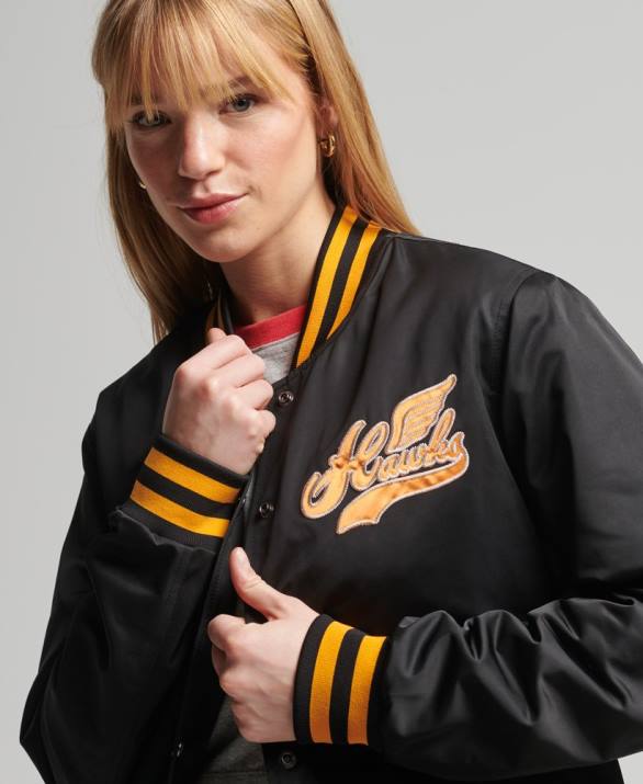 vintage varsity bomber jacket γυναίκες είδη ένδυσης μαύρος Superdry L02L5492