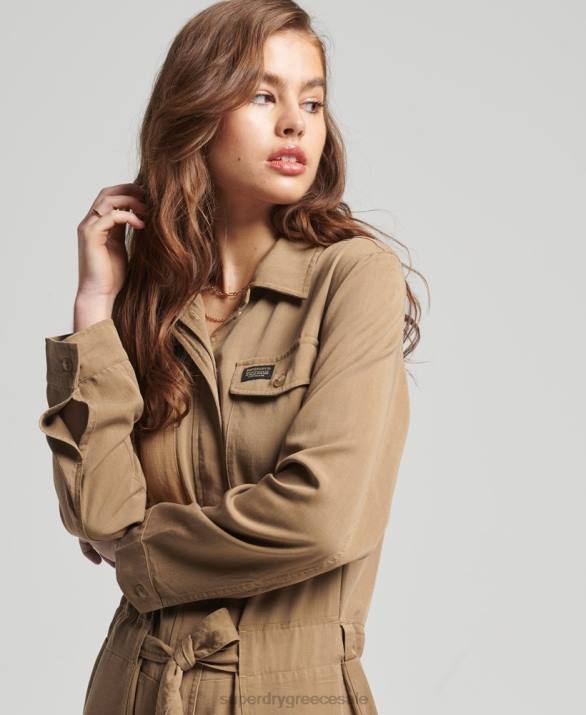 vintage υφαντό κοστούμι boiler tencel γυναίκες είδη ένδυσης καφέ Superdry L02L2295