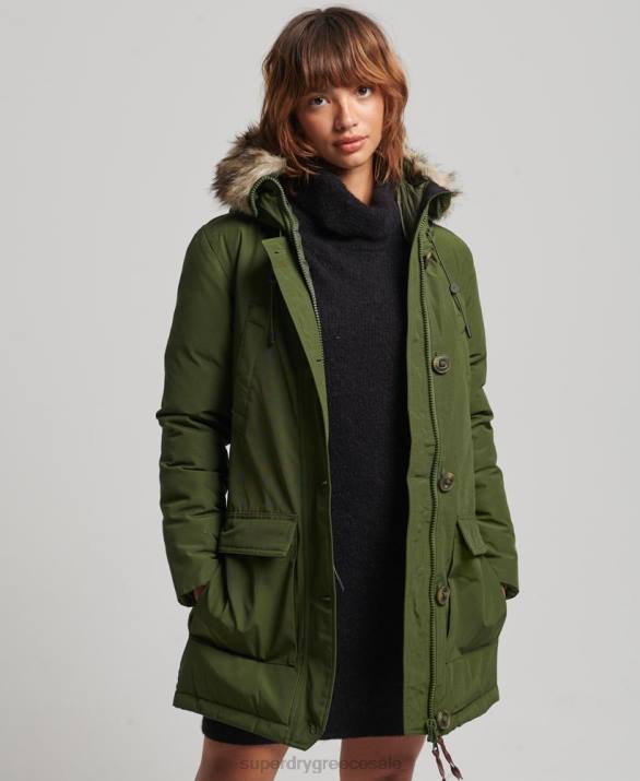 παλτό παρκά με κουκούλα από ψεύτικη γούνα γυναίκες είδη ένδυσης πράσινος Superdry L02L3775