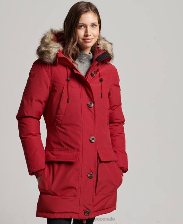 παλτό παρκά με κουκούλα από ψεύτικη γούνα γυναίκες είδη ένδυσης το κόκκινο Superdry L02L3776
