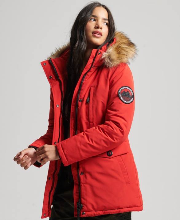 παλτό παρκά από τεχνητή γούνα everest με κουκούλα γυναίκες είδη ένδυσης το κόκκινο Superdry L02L3772