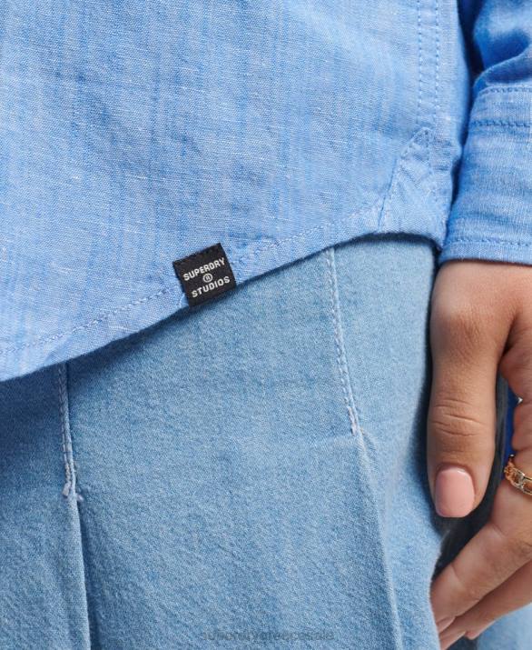 λινό πουκάμισο boyfriend γυναίκες είδη ένδυσης μπλε Superdry L02L6526