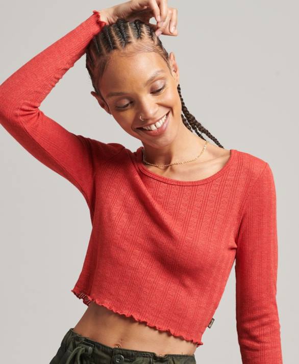 crop top από βιολογικό βαμβάκι vintage πουέντ γυναίκες είδη ένδυσης το κόκκινο Superdry L02L6688