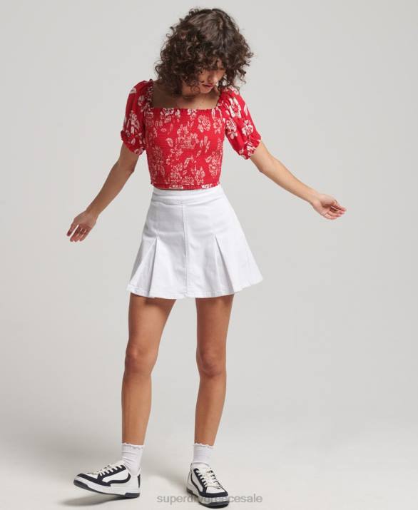 vintage ecovero smocked crop top γυναίκες είδη ένδυσης το κόκκινο Superdry L02L6706