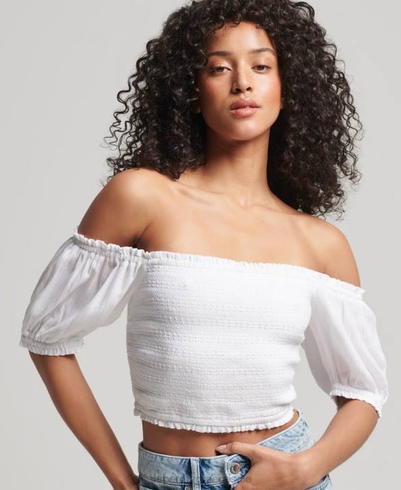 vintage ecovero smocked crop top γυναίκες είδη ένδυσης άσπρο Superdry L02L6749