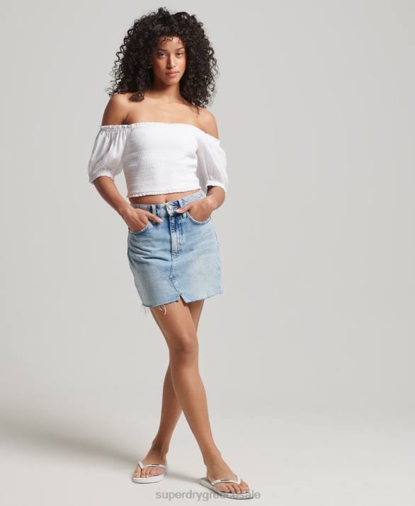 vintage ecovero smocked crop top γυναίκες είδη ένδυσης άσπρο Superdry L02L6749