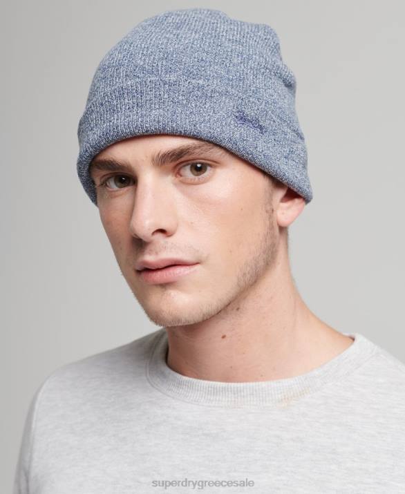βιολογικό βαμβάκι πορτοκαλί ετικέτα vintage logo beanie άνδρες αξεσουάρ μπλε Superdry L02L6363