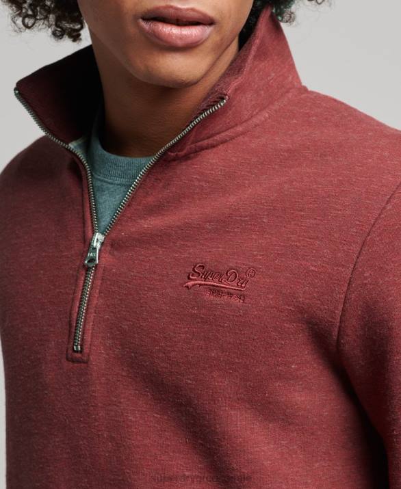 Φούτερ henley με φερμουάρ vintage λογότυπο από οργανικό βαμβάκι άνδρες είδη ένδυσης το κόκκινο Superdry L02L5034