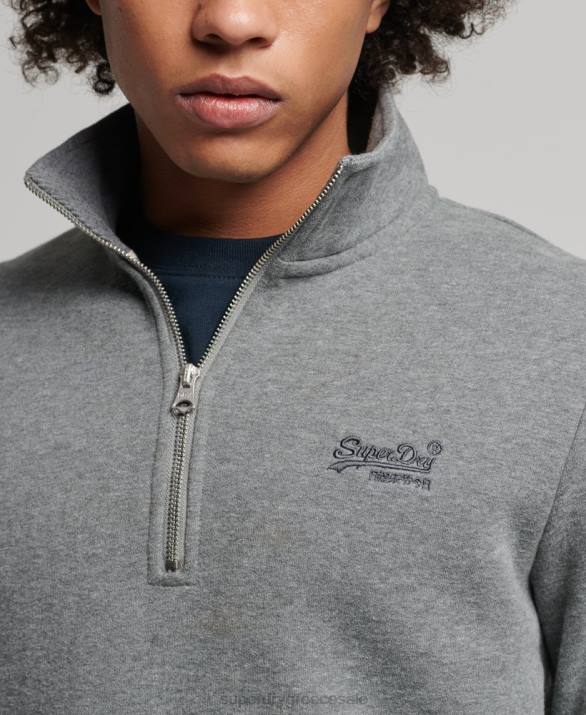 Φούτερ henley με φερμουάρ vintage λογότυπο από οργανικό βαμβάκι άνδρες είδη ένδυσης γκρί Superdry L02L5076