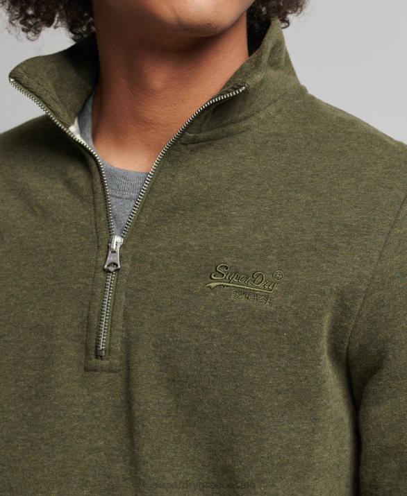 Φούτερ henley με φερμουάρ vintage λογότυπο από οργανικό βαμβάκι άνδρες είδη ένδυσης χακί Superdry L02L5122