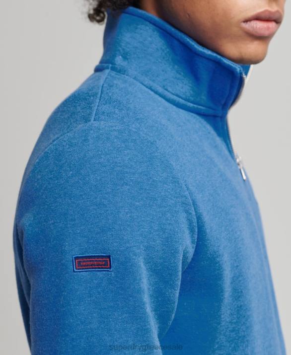 Φούτερ henley με φερμουάρ vintage λογότυπο από οργανικό βαμβάκι άνδρες είδη ένδυσης μπλε Superdry L02L5193