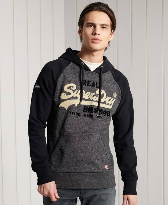 vintage λογότυπο duo raglan loopback hoodie άνδρες είδη ένδυσης σκούρο γκρι Superdry L02L873