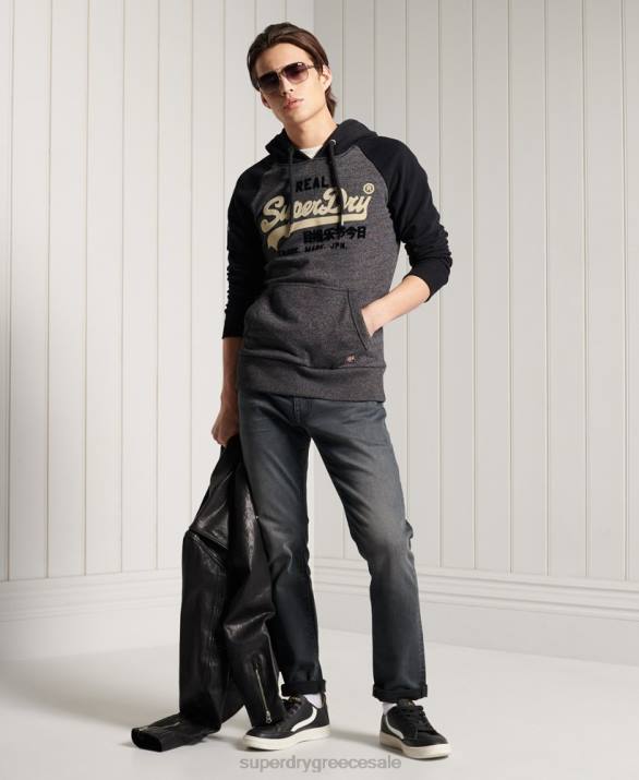 vintage λογότυπο duo raglan loopback hoodie άνδρες είδη ένδυσης σκούρο γκρι Superdry L02L873
