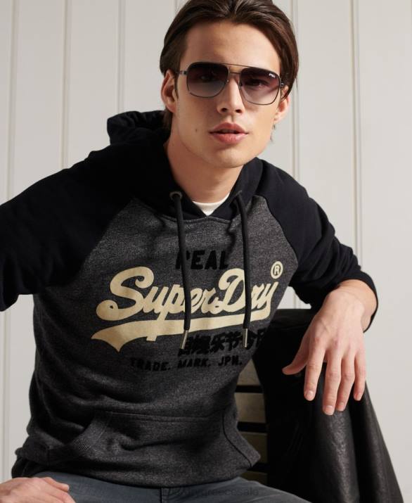vintage λογότυπο duo raglan loopback hoodie άνδρες είδη ένδυσης σκούρο γκρι Superdry L02L873
