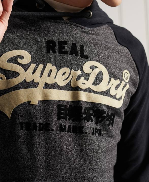 vintage λογότυπο duo raglan loopback hoodie άνδρες είδη ένδυσης σκούρο γκρι Superdry L02L873
