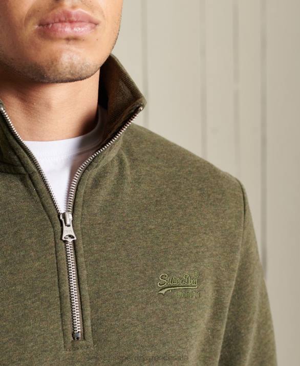vintage φούτερ henley με φερμουάρ με λογότυπο άνδρες είδη ένδυσης χακί Superdry L02L5033