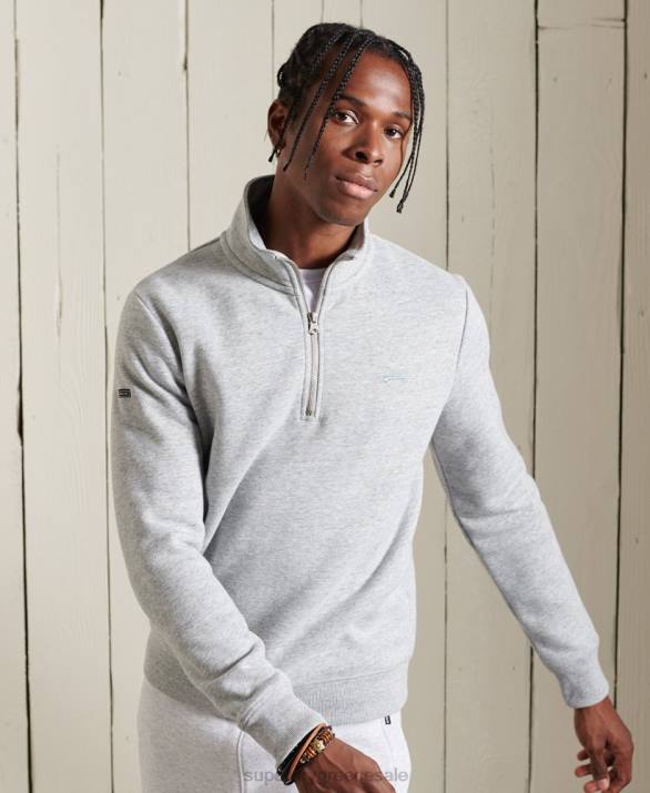 vintage φούτερ henley με φερμουάρ με λογότυπο άνδρες είδη ένδυσης γκρί Superdry L02L779