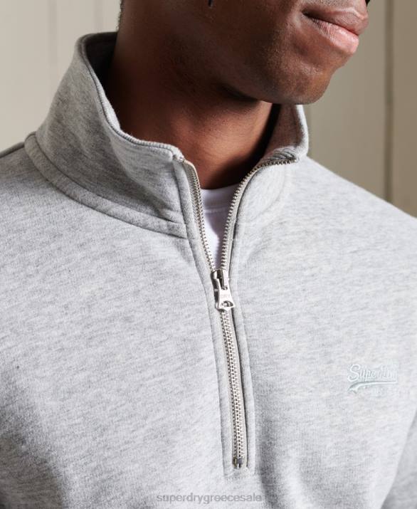 vintage φούτερ henley με φερμουάρ με λογότυπο άνδρες είδη ένδυσης γκρί Superdry L02L779