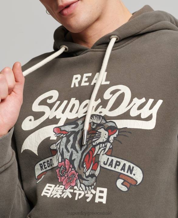 vintage λογότυπο αφηγηματικό hoodie άνδρες είδη ένδυσης σκούρο γκρι Superdry L02L535