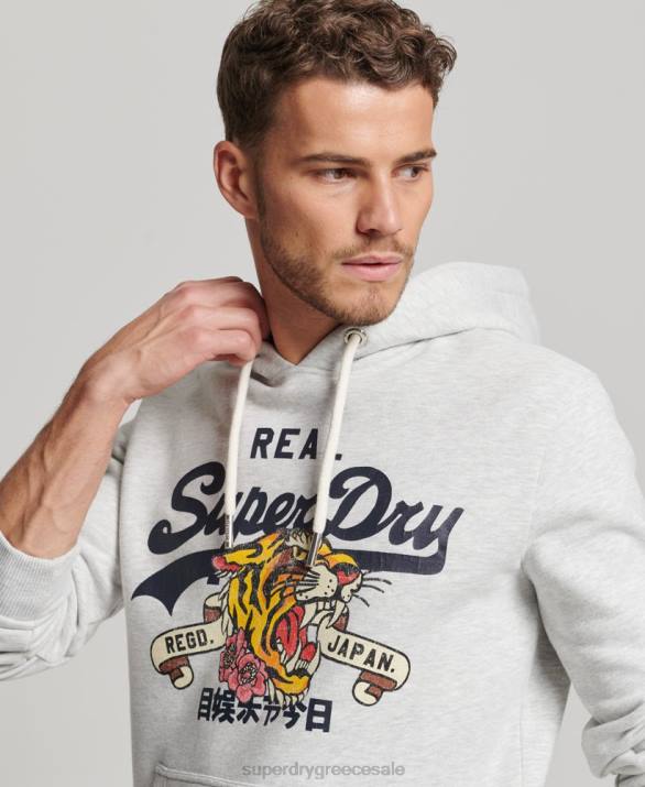 vintage λογότυπο αφηγηματικό hoodie άνδρες είδη ένδυσης ανοιχτό γκρι Superdry L02L615