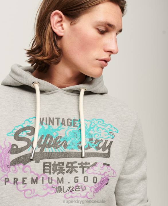 vintage λογότυπο αφηγηματικό hoodie άνδρες είδη ένδυσης γκρί Superdry L02L855