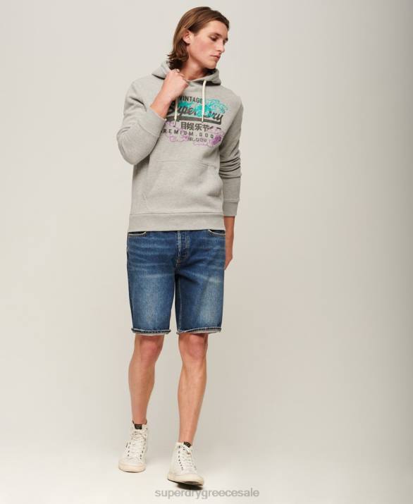 vintage λογότυπο αφηγηματικό hoodie άνδρες είδη ένδυσης γκρί Superdry L02L855