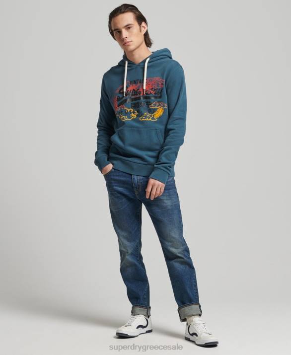 vintage λογότυπο ξεβουρτσισμένο αφηγηματικό hoodie άνδρες είδη ένδυσης μπλε Superdry L02L859