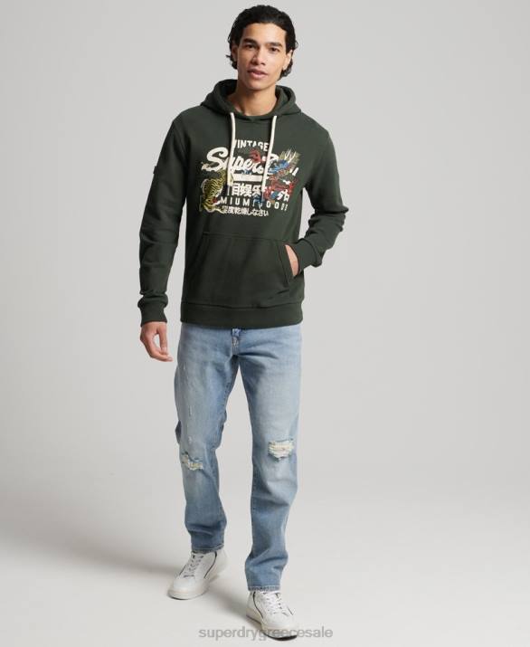 vintage λογότυπο ξεβουρτσισμένο αφηγηματικό hoodie άνδρες είδη ένδυσης πράσινος Superdry L02L884
