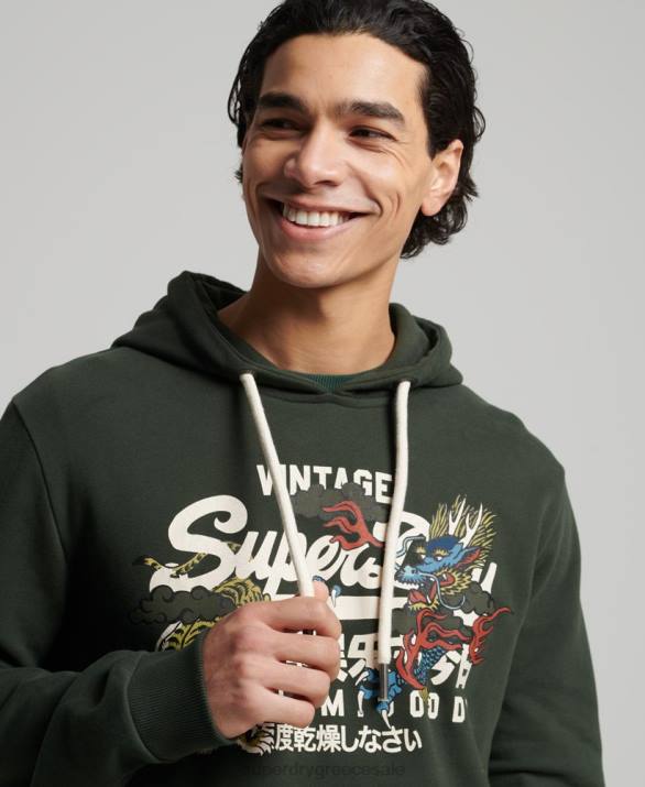 vintage λογότυπο ξεβουρτσισμένο αφηγηματικό hoodie άνδρες είδη ένδυσης πράσινος Superdry L02L884