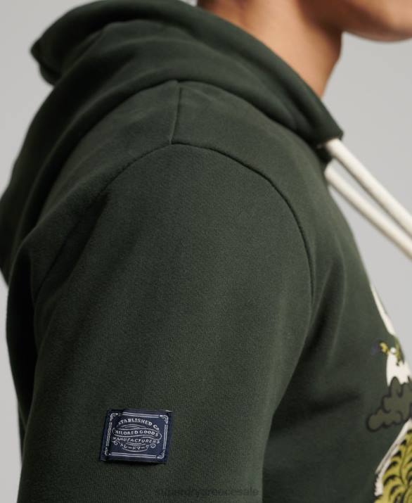 vintage λογότυπο ξεβουρτσισμένο αφηγηματικό hoodie άνδρες είδη ένδυσης πράσινος Superdry L02L884