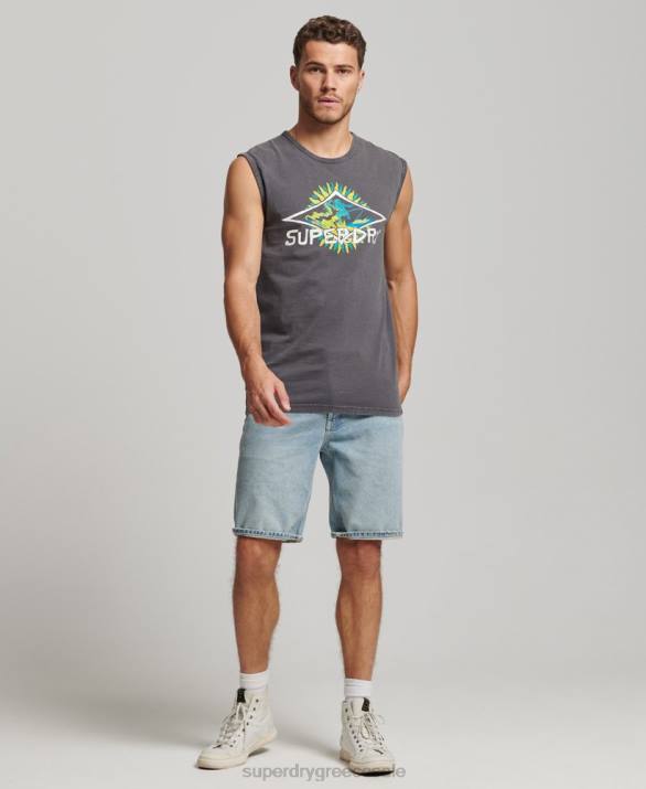 vintage tribal surf φανελάκι άνδρες είδη ένδυσης σκούρο γκρι Superdry L02L1450