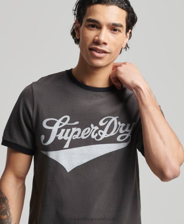 vintage americana ringer t-shirt άνδρες είδη ένδυσης σκούρο γκρι Superdry L02L4945
