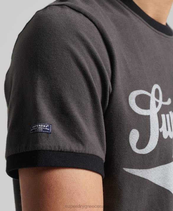 vintage americana ringer t-shirt άνδρες είδη ένδυσης σκούρο γκρι Superdry L02L4945