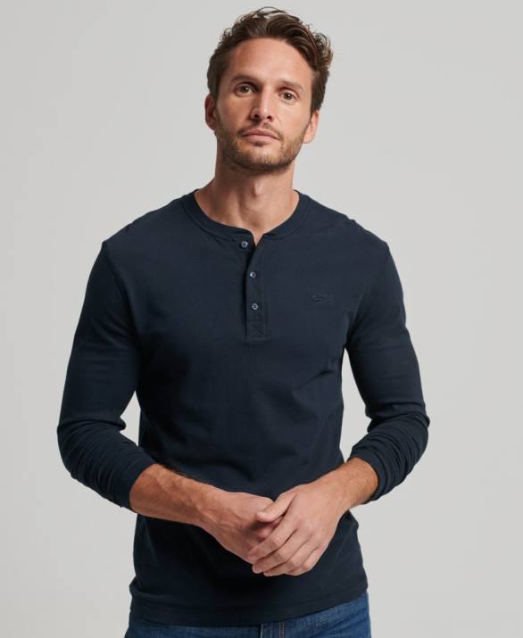 vintage λογότυπο από οργανικό βαμβάκι, κεντημένο henley top άνδρες είδη ένδυσης ΠΟΛΕΜΙΚΟ ΝΑΥΤΙΚΟ Superdry L02L1457