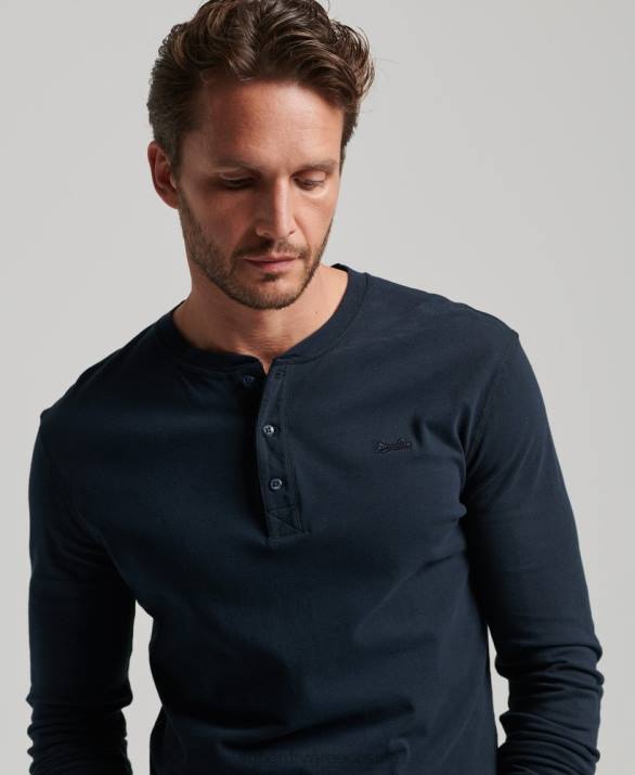 vintage λογότυπο από οργανικό βαμβάκι, κεντημένο henley top άνδρες είδη ένδυσης ΠΟΛΕΜΙΚΟ ΝΑΥΤΙΚΟ Superdry L02L1457