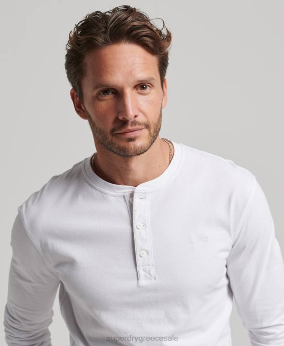 vintage λογότυπο από οργανικό βαμβάκι, κεντημένο henley top άνδρες είδη ένδυσης άσπρο Superdry L02L1460