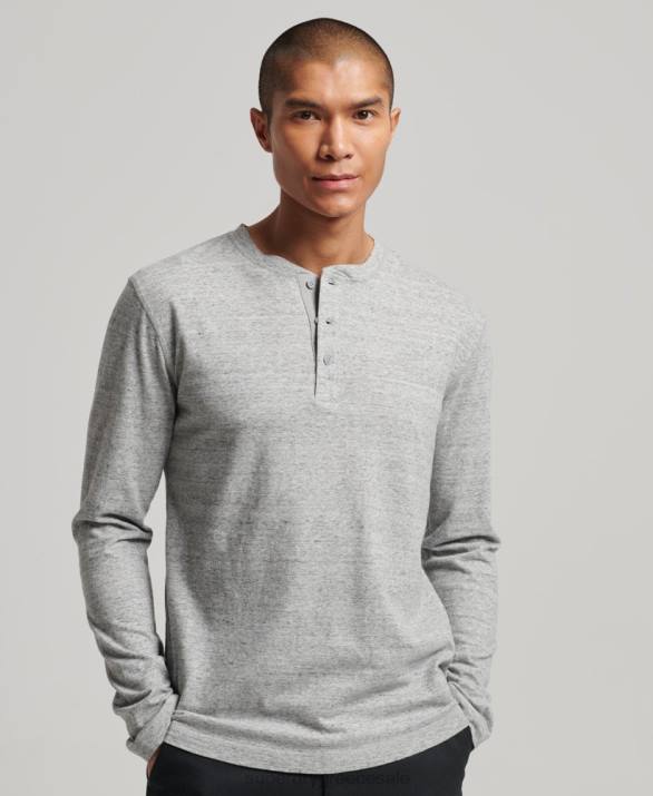 vintage λογότυπο από οργανικό βαμβάκι, κεντημένο henley top άνδρες είδη ένδυσης γκρί Superdry L02L1470