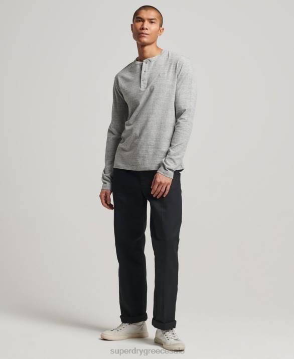 vintage λογότυπο από οργανικό βαμβάκι, κεντημένο henley top άνδρες είδη ένδυσης γκρί Superdry L02L1470