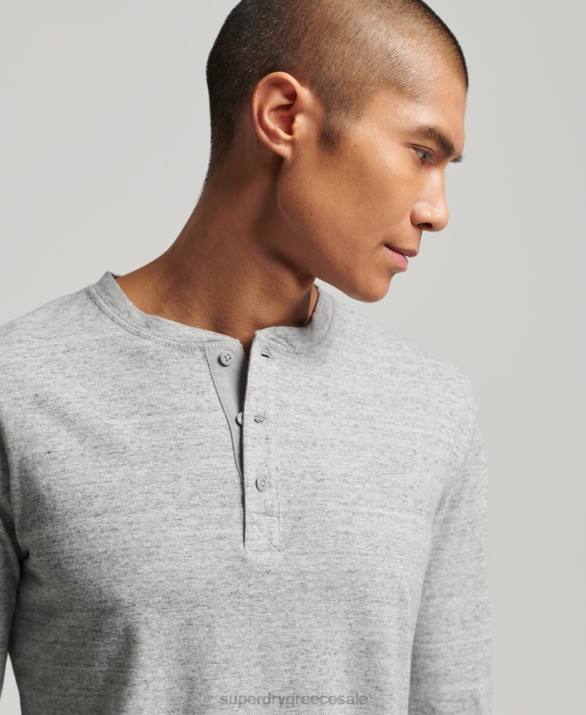 vintage λογότυπο από οργανικό βαμβάκι, κεντημένο henley top άνδρες είδη ένδυσης γκρί Superdry L02L1470