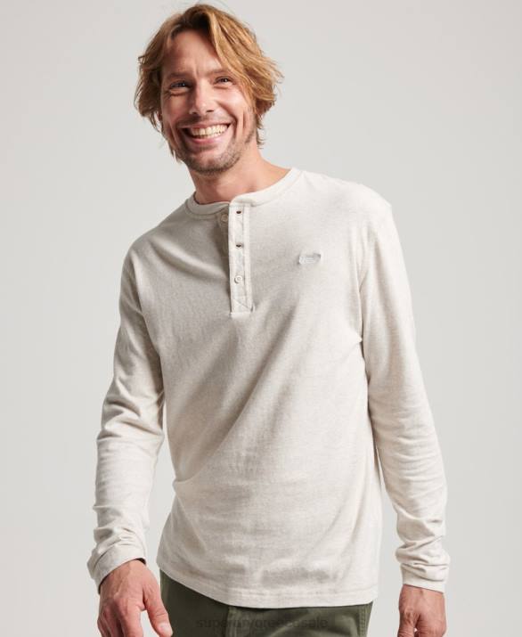 vintage λογότυπο από οργανικό βαμβάκι, κεντημένο henley top άνδρες είδη ένδυσης κρέμα Superdry L02L1488