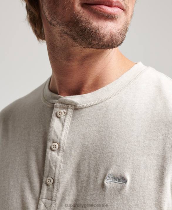 vintage λογότυπο από οργανικό βαμβάκι, κεντημένο henley top άνδρες είδη ένδυσης κρέμα Superdry L02L1488