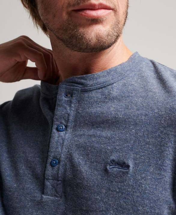 vintage λογότυπο από οργανικό βαμβάκι, κεντημένο henley top άνδρες είδη ένδυσης ΠΟΛΕΜΙΚΟ ΝΑΥΤΙΚΟ Superdry L02L1525