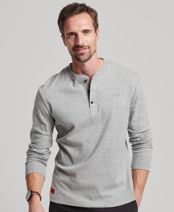 vintage λογότυπο από οργανικό βαμβάκι, κεντημένο henley top άνδρες είδη ένδυσης γκρί Superdry L02L1543